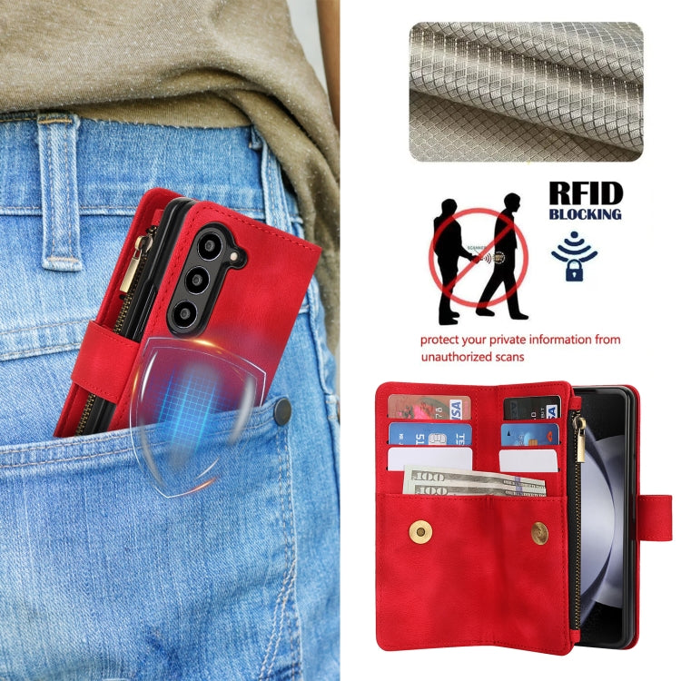 For Samsung Galaxy Z Fold5 5G Dream 9-Card Zipper Wallet RFID Leather Phone Case with Lanyard