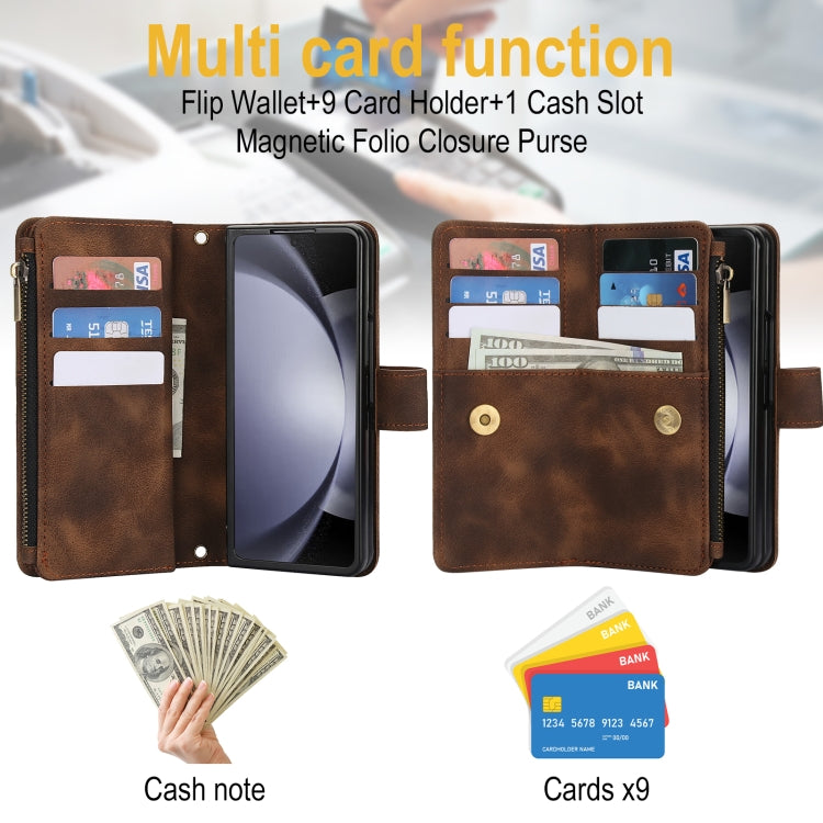 For Samsung Galaxy Z Fold5 5G Dream 9-Card Zipper Wallet RFID Leather Phone Case with Lanyard