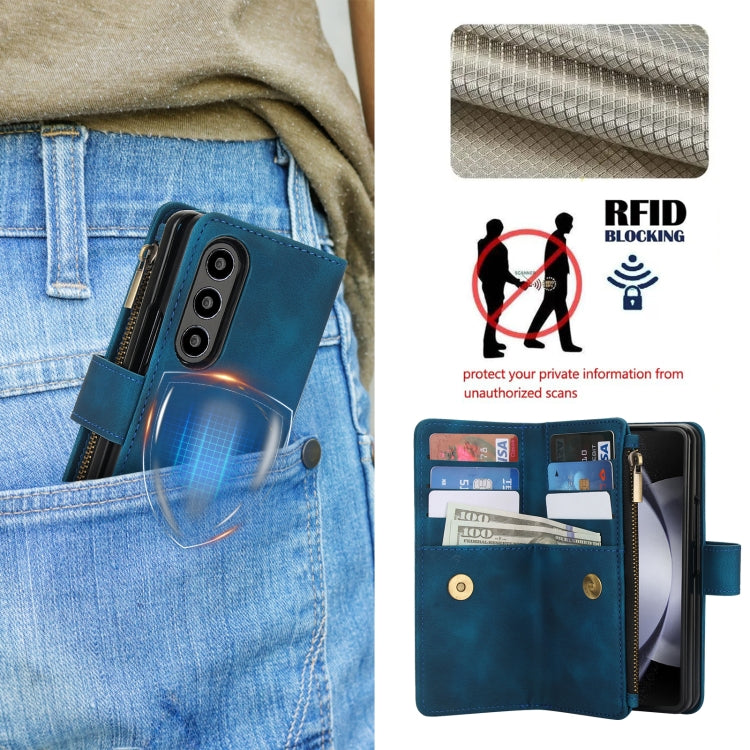 For Samsung Galaxy Z Fold4 5G Dream 9-Card Zipper Wallet RFID Leather Phone Case with Lanyard
