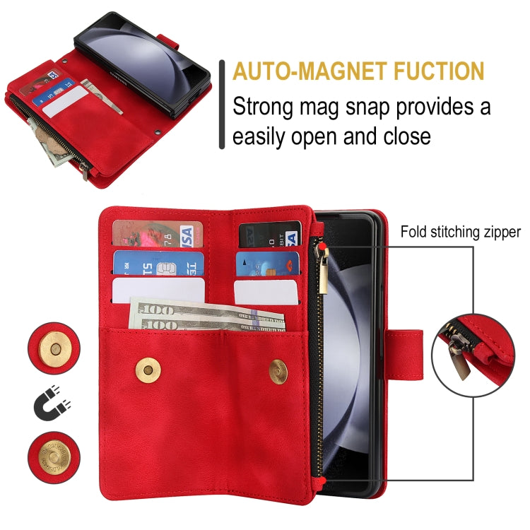 For Samsung Galaxy Z Fold4 5G Dream 9-Card Zipper Wallet RFID Leather Phone Case with Lanyard