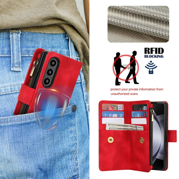 For Samsung Galaxy Z Fold4 5G Dream 9-Card Zipper Wallet RFID Leather Phone Case with Lanyard