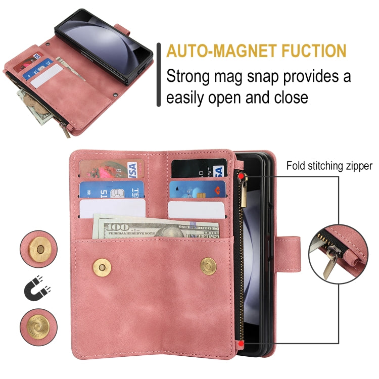 For Samsung Galaxy Z Fold4 5G Dream 9-Card Zipper Wallet RFID Leather Phone Case with Lanyard