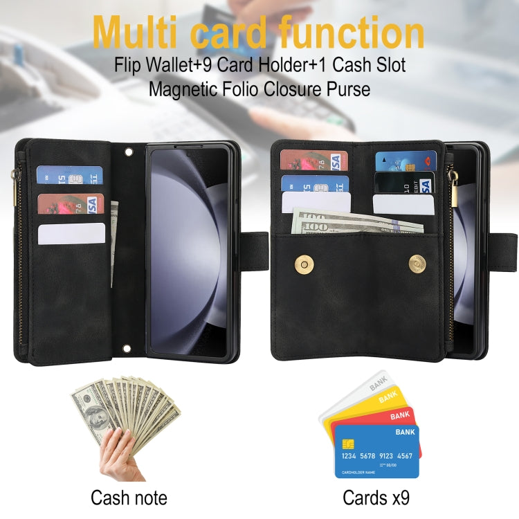 For Samsung Galaxy Z Fold4 5G Dream 9-Card Zipper Wallet RFID Leather Phone Case with Lanyard