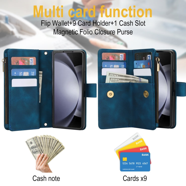 For Samsung Galaxy Z Fold3 5G Dream 9-Card Zipper Wallet RFID Leather Phone Case with Lanyard
