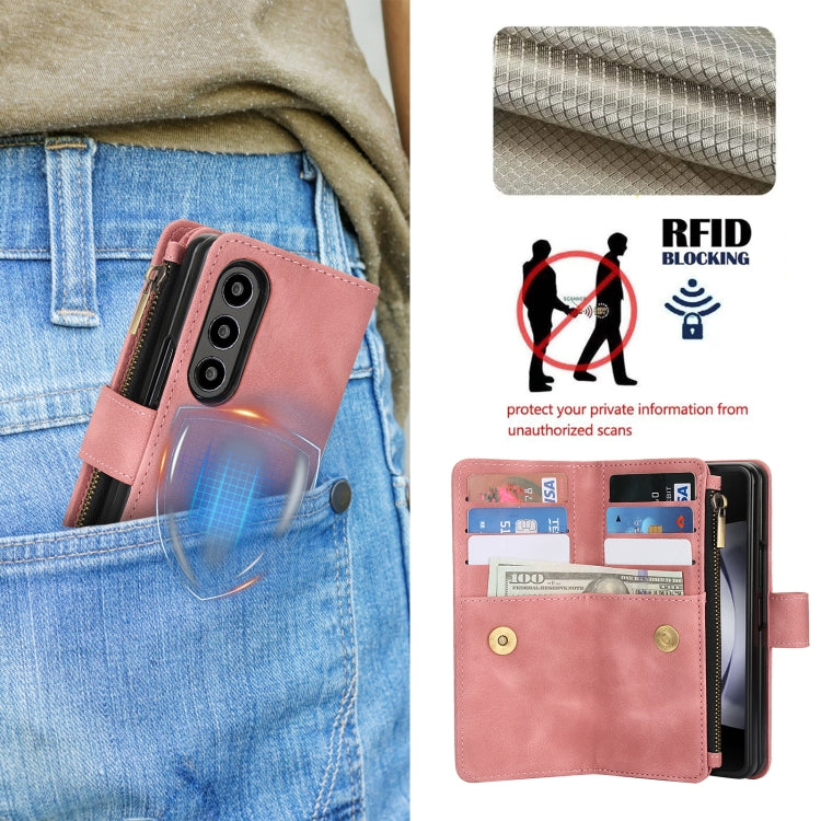 For Samsung Galaxy Z Fold3 5G Dream 9-Card Zipper Wallet RFID Leather Phone Case with Lanyard