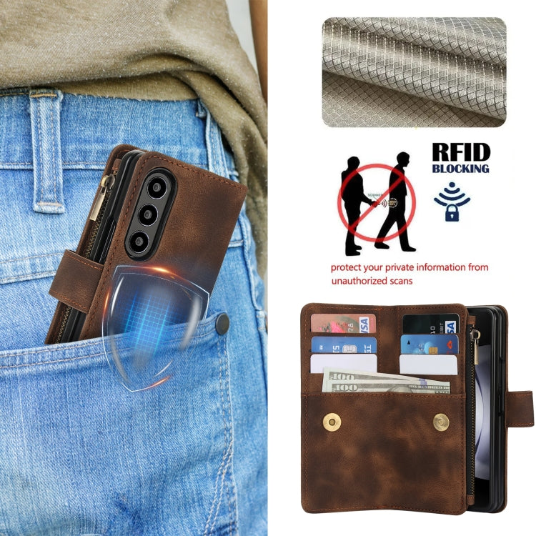 For Samsung Galaxy Z Fold3 5G Dream 9-Card Zipper Wallet RFID Leather Phone Case with Lanyard