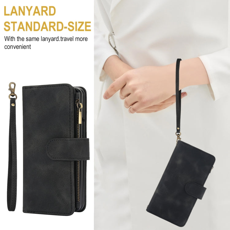 For Samsung Galaxy Z Fold3 5G Dream 9-Card Zipper Wallet RFID Leather Phone Case with Lanyard