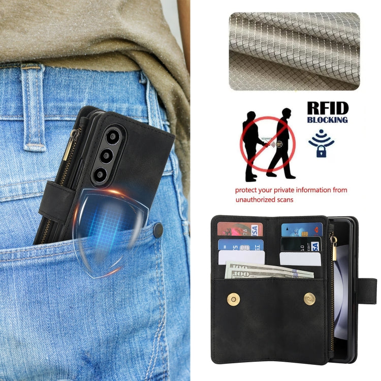 For Samsung Galaxy Z Fold3 5G Dream 9-Card Zipper Wallet RFID Leather Phone Case with Lanyard