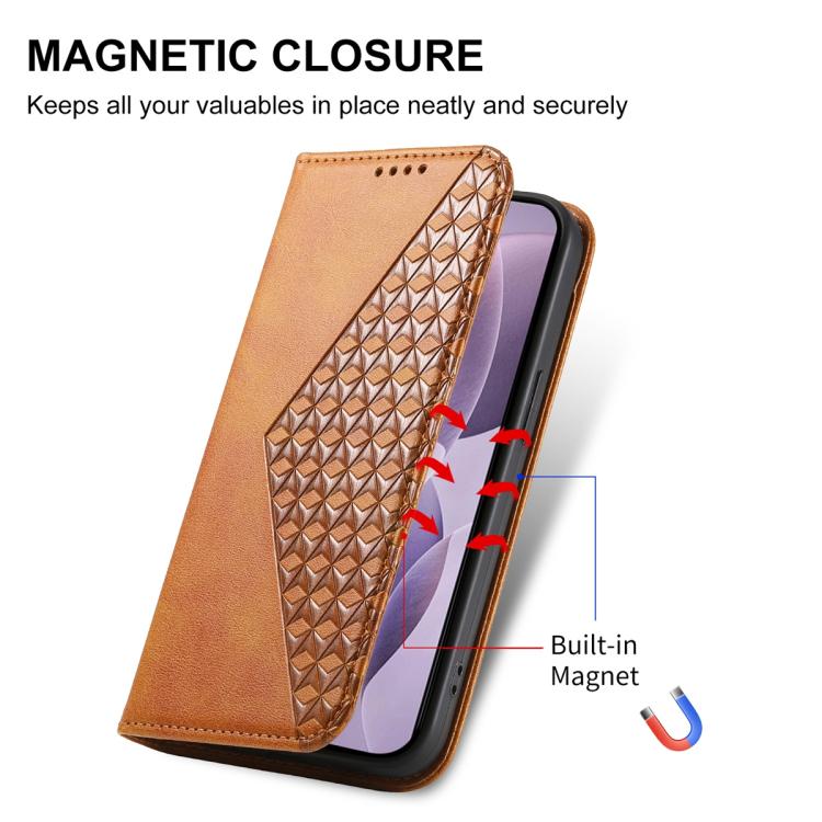 For Xiaomi 17 Cubic Grid Calf Texture Magnetic Leather Phone Case