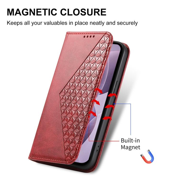 For Xiaomi 17 Cubic Grid Calf Texture Magnetic Leather Phone Case