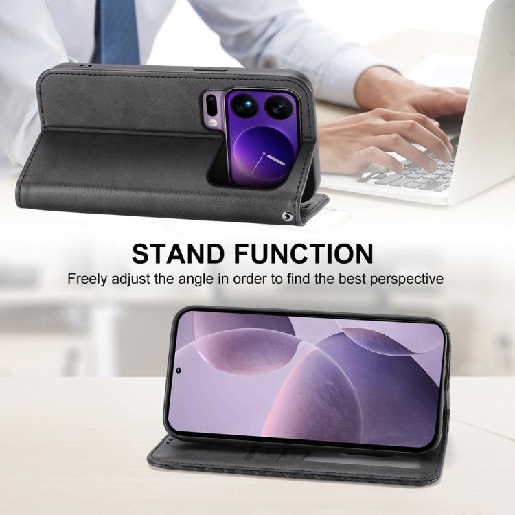 For Xiaomi 17 Pro Max Cubic Grid Calf Texture Magnetic Leather Phone Case