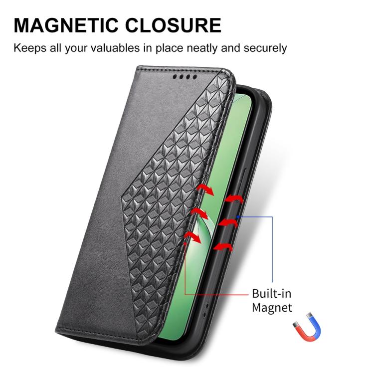 For OnePlus 13R / Ace 5 / Ace 5 Pro Cubic Grid Calf Texture Magnetic Leather Phone Case
