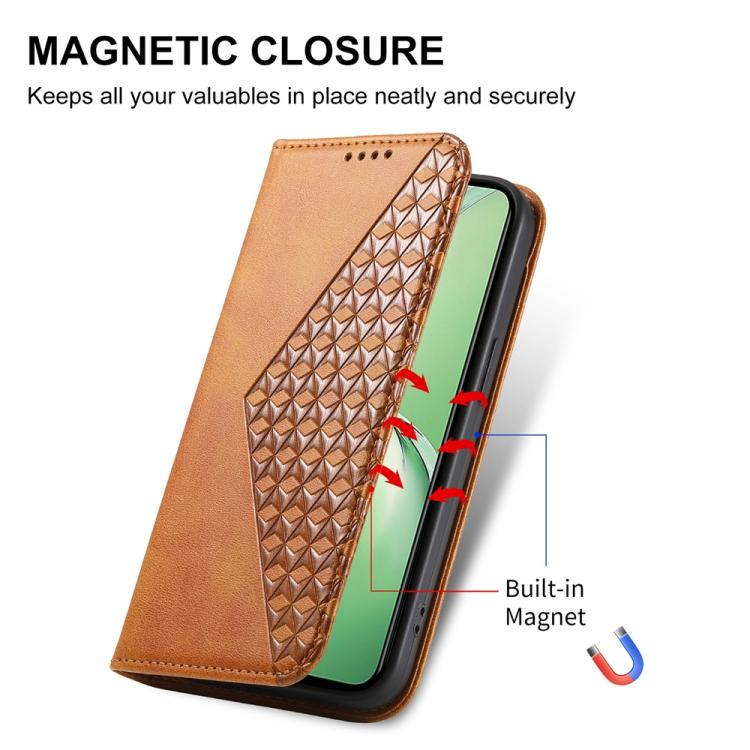 For OnePlus 13R / Ace 5 / Ace 5 Pro Cubic Grid Calf Texture Magnetic Leather Phone Case