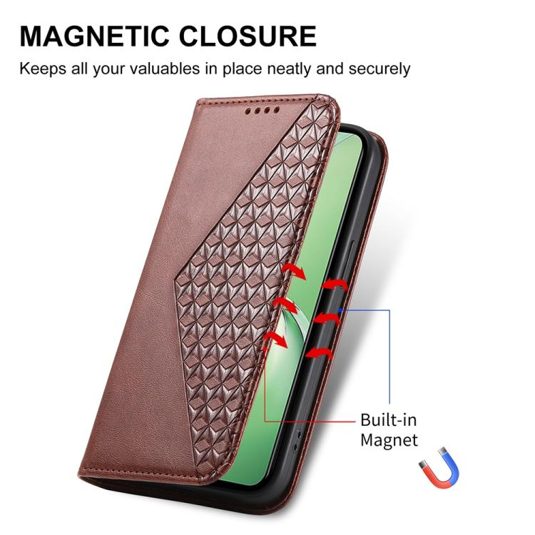 For OnePlus 13R / Ace 5 / Ace 5 Pro Cubic Grid Calf Texture Magnetic Leather Phone Case