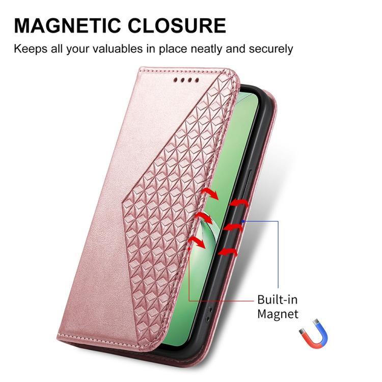 For OnePlus 13R / Ace 5 / Ace 5 Pro Cubic Grid Calf Texture Magnetic Leather Phone Case