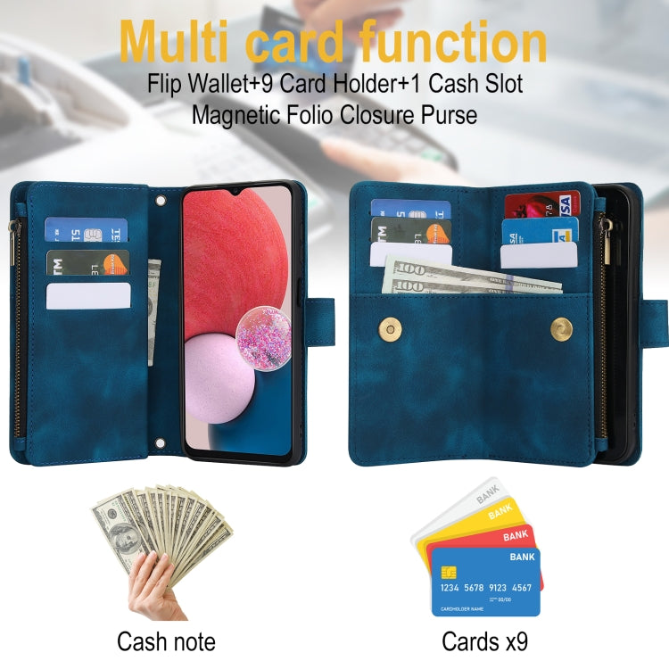 For Samsung Galaxy A13 4G / 5G Dream 9-Card Zipper Wallet RFID Leather Phone Case with Lanyard