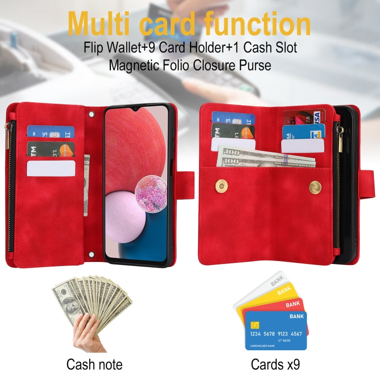 For Samsung Galaxy A13 4G / 5G Dream 9-Card Zipper Wallet RFID Leather Phone Case with Lanyard