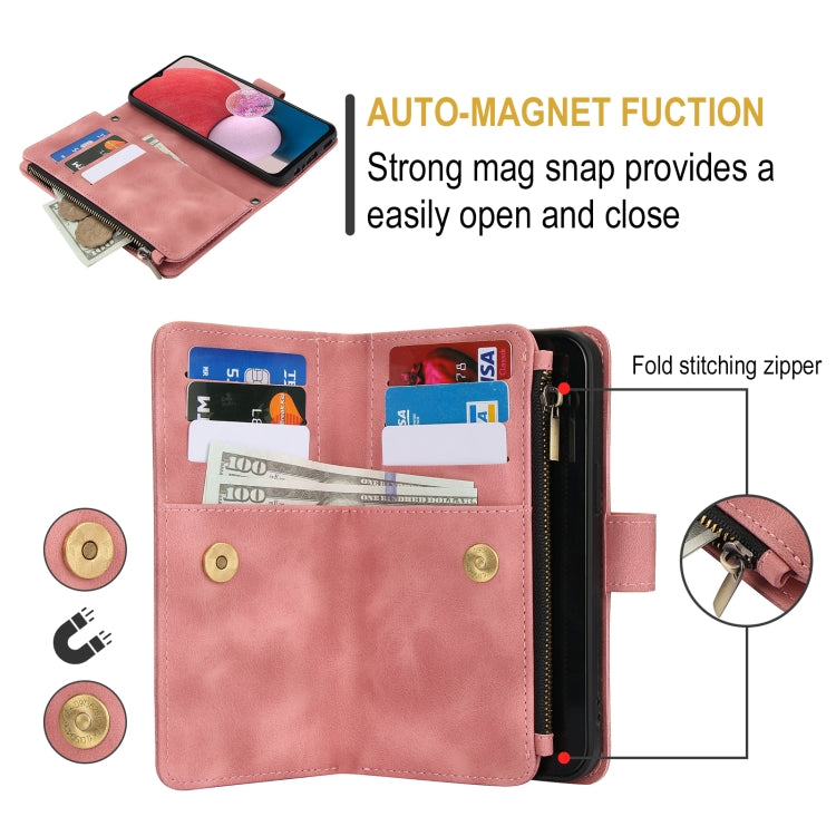 For Samsung Galaxy A13 4G / 5G Dream 9-Card Zipper Wallet RFID Leather Phone Case with Lanyard