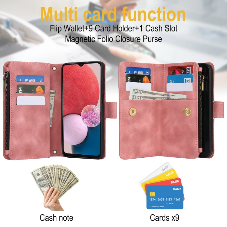For Samsung Galaxy A13 4G / 5G Dream 9-Card Zipper Wallet RFID Leather Phone Case with Lanyard