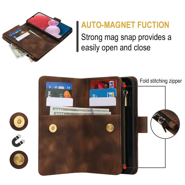 For Samsung Galaxy A13 4G / 5G Dream 9-Card Zipper Wallet RFID Leather Phone Case with Lanyard