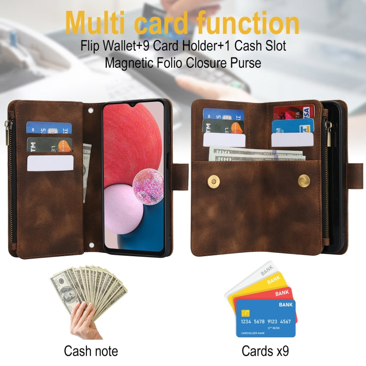 For Samsung Galaxy A13 4G / 5G Dream 9-Card Zipper Wallet RFID Leather Phone Case with Lanyard