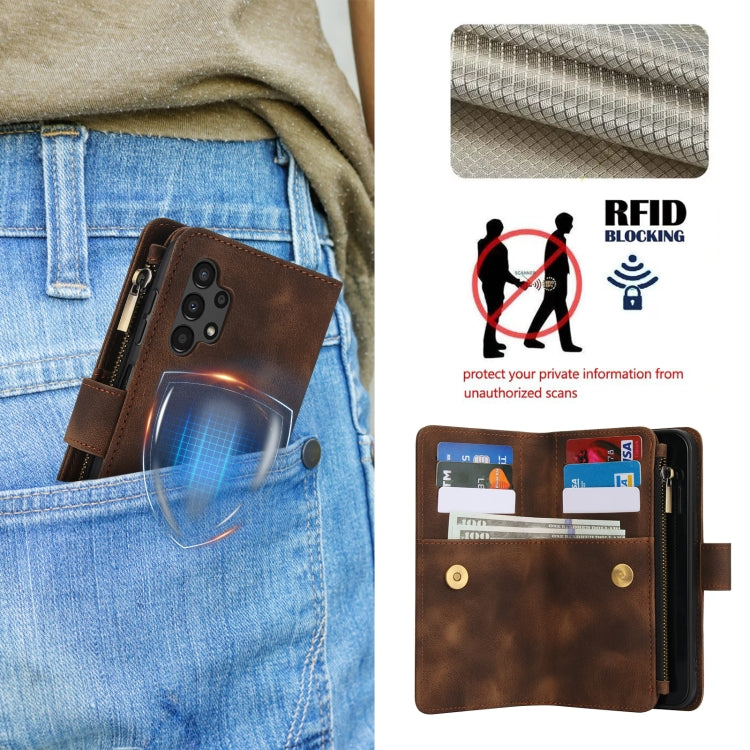 For Samsung Galaxy A13 4G / 5G Dream 9-Card Zipper Wallet RFID Leather Phone Case with Lanyard