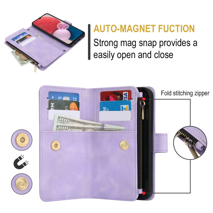 For Samsung Galaxy A13 4G / 5G Dream 9-Card Zipper Wallet RFID Leather Phone Case with Lanyard