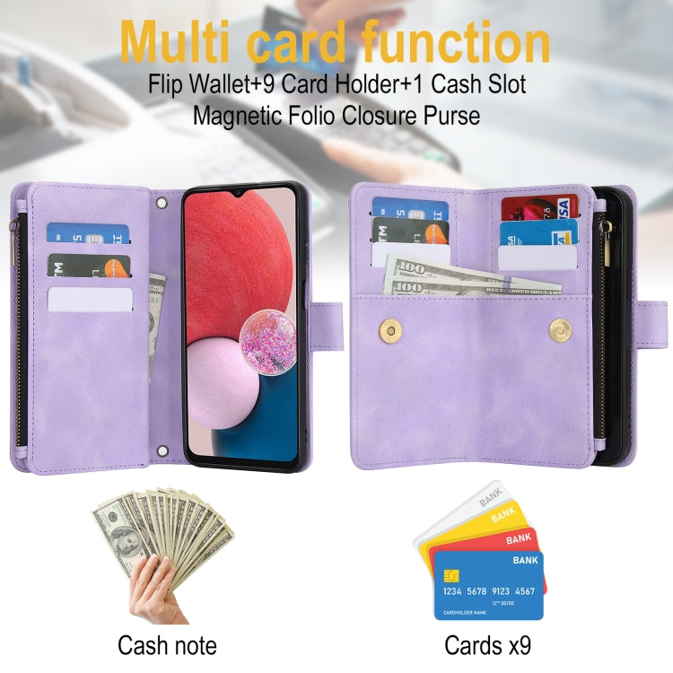 For Samsung Galaxy A13 4G / 5G Dream 9-Card Zipper Wallet RFID Leather Phone Case with Lanyard