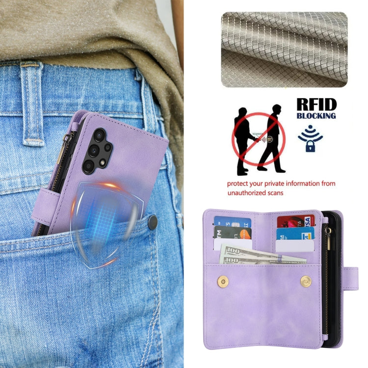 For Samsung Galaxy A13 4G / 5G Dream 9-Card Zipper Wallet RFID Leather Phone Case with Lanyard