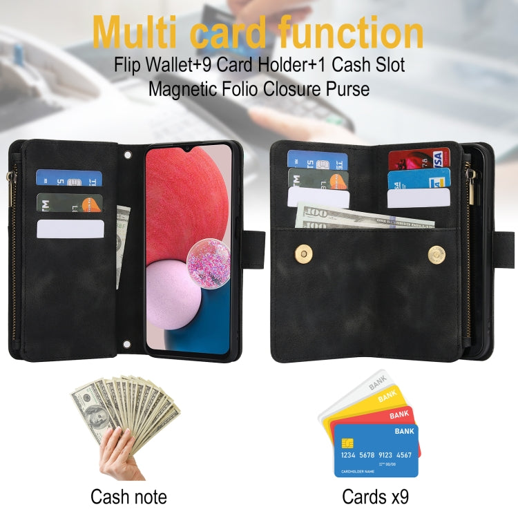 For Samsung Galaxy A13 4G / 5G Dream 9-Card Zipper Wallet RFID Leather Phone Case with Lanyard