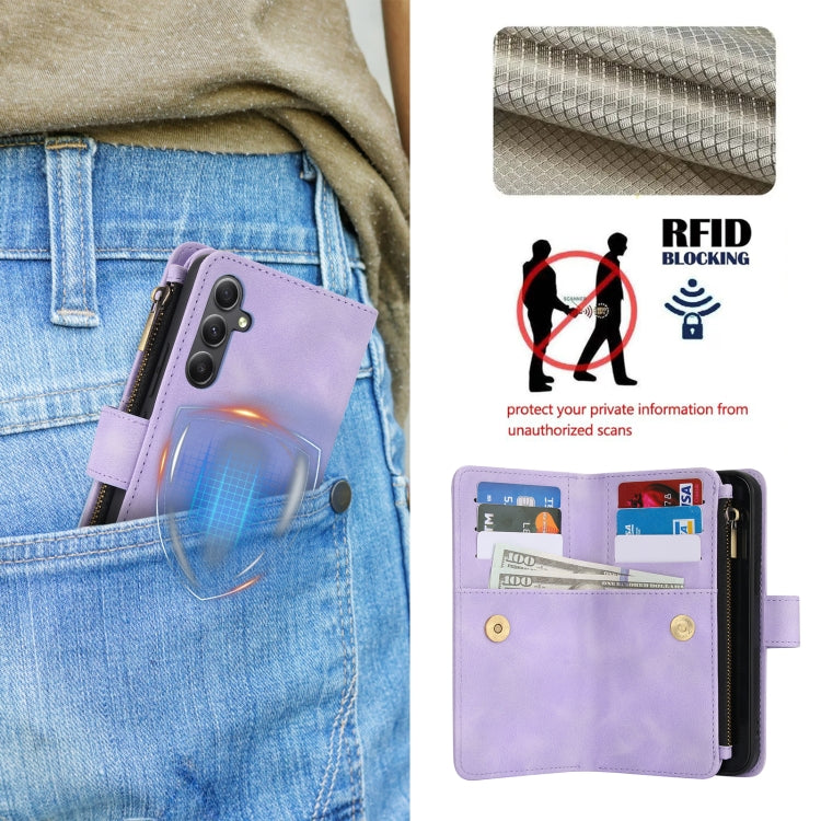 For Samsung Galaxy A35 5G Dream 9-Card Zipper Wallet RFID Leather Phone Case with Lanyard