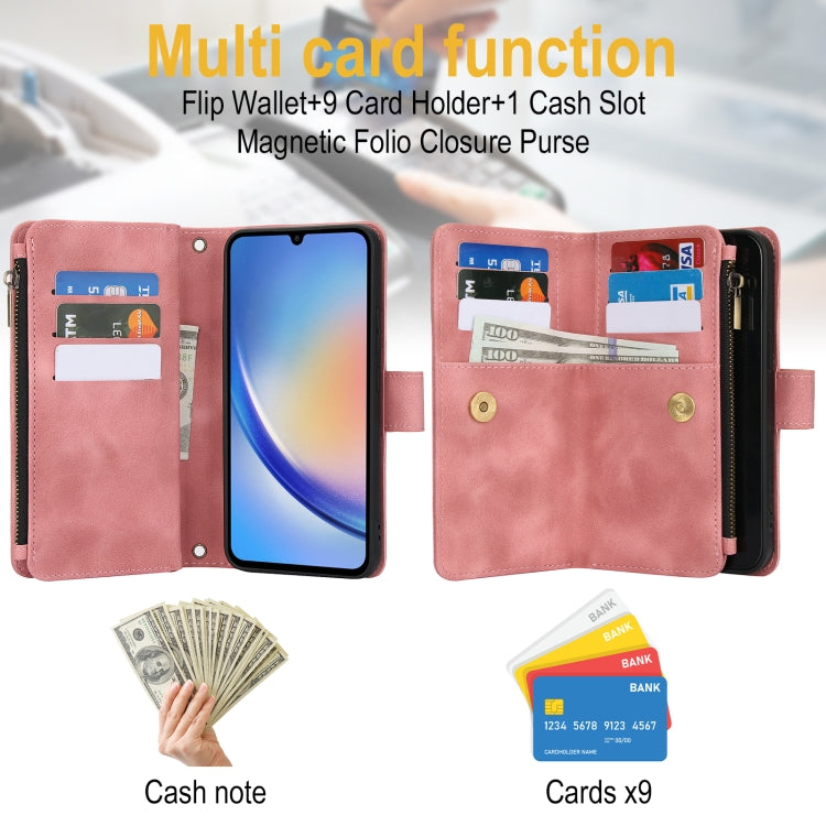 For Samsung Galaxy A54 5G Dream 9-Card Zipper Wallet RFID Leather Phone Case with Lanyard