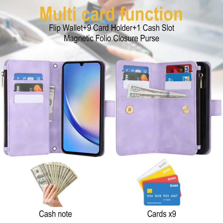 For Samsung Galaxy A54 5G Dream 9-Card Zipper Wallet RFID Leather Phone Case with Lanyard