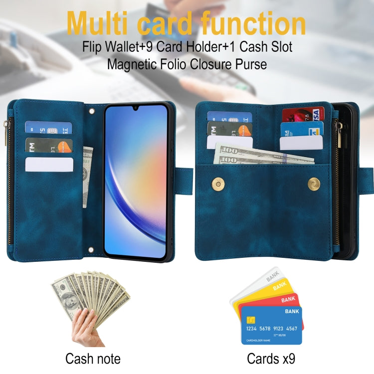 For Samsung Galaxy A55 5G Dream 9-Card Zipper Wallet RFID Leather Phone Case with Lanyard