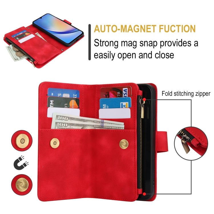 For Samsung Galaxy A55 5G Dream 9-Card Zipper Wallet RFID Leather Phone Case with Lanyard