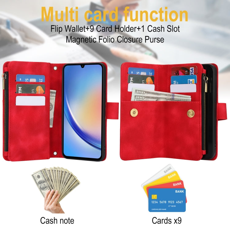 For Samsung Galaxy A55 5G Dream 9-Card Zipper Wallet RFID Leather Phone Case with Lanyard