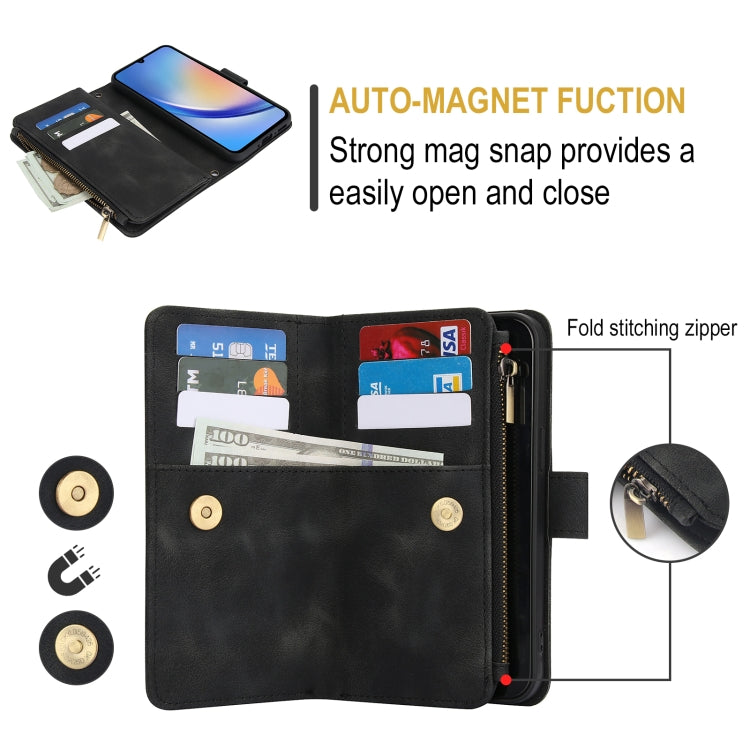 For Samsung Galaxy A55 5G Dream 9-Card Zipper Wallet RFID Leather Phone Case with Lanyard