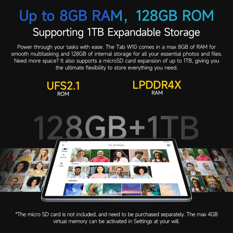 [HK Warehouse] Ulefone Tab W10 WiFi Tablet PC Gift Pack Version, 4GB+128GB, 10.1 inch Android 14 Unisoc T606 Octa Core, EU Plug - Space Gray
