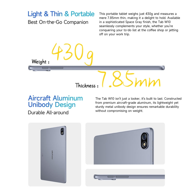 [HK Warehouse] Ulefone Tab W10 WiFi Tablet PC Gift Pack Version, 4GB+128GB, 10.1 inch Android 14 Unisoc T606 Octa Core, EU Plug - Space Gray
