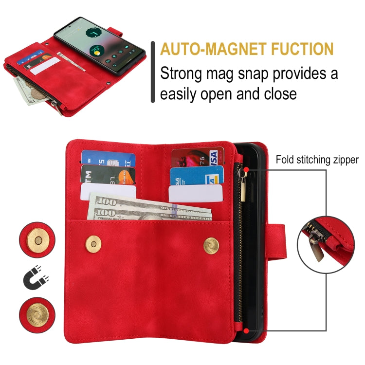 For Google Pixel 6 Dream 9-Card Zipper Wallet RFID Leather Phone Case with Lanyard