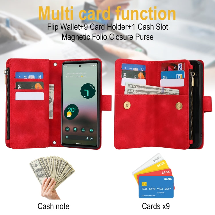 For Google Pixel 6 Dream 9-Card Zipper Wallet RFID Leather Phone Case with Lanyard