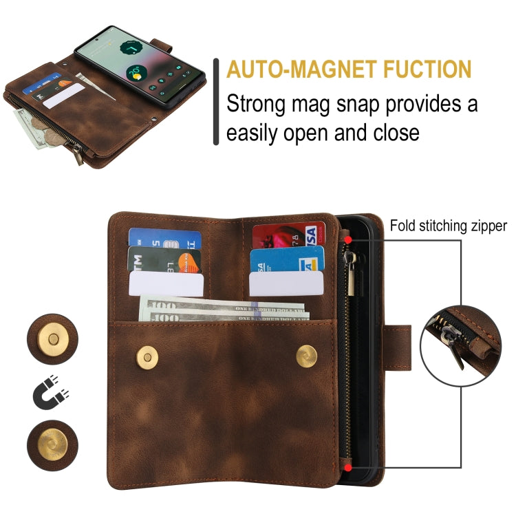 For Google Pixel 6 Dream 9-Card Zipper Wallet RFID Leather Phone Case with Lanyard