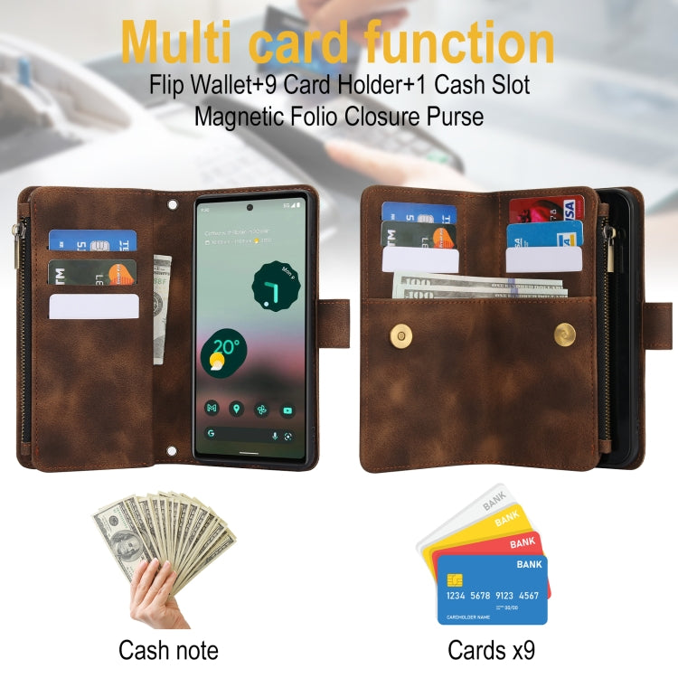 For Google Pixel 6 Dream 9-Card Zipper Wallet RFID Leather Phone Case with Lanyard