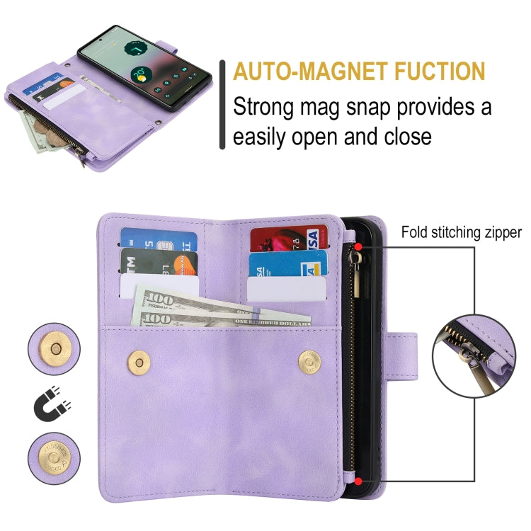For Google Pixel 6 Dream 9-Card Zipper Wallet RFID Leather Phone Case with Lanyard