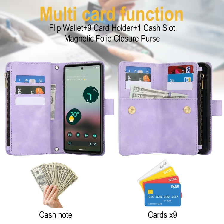For Google Pixel 6 Dream 9-Card Zipper Wallet RFID Leather Phone Case with Lanyard
