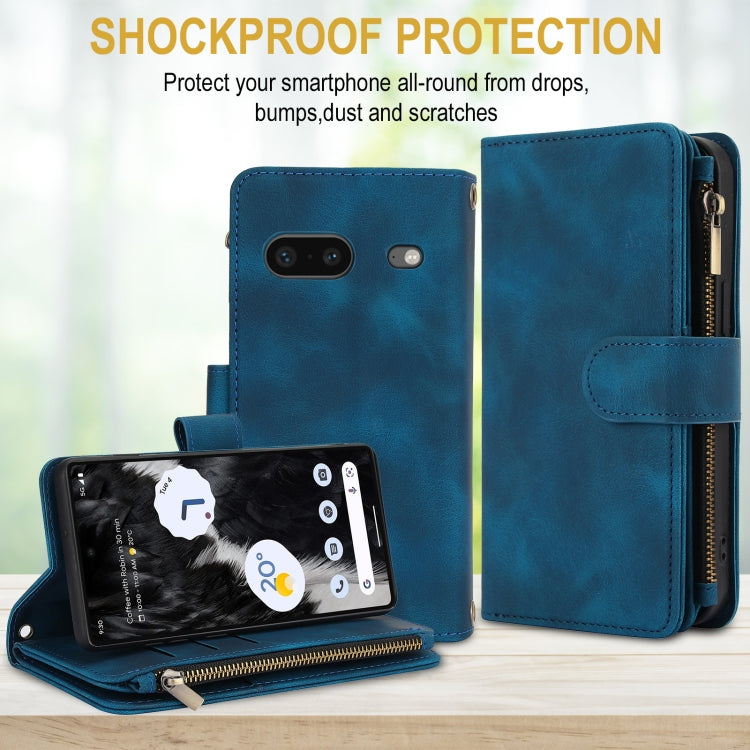 For Google Pixel 7 Dream 9-Card Zipper Wallet RFID Leather Phone Case with Lanyard
