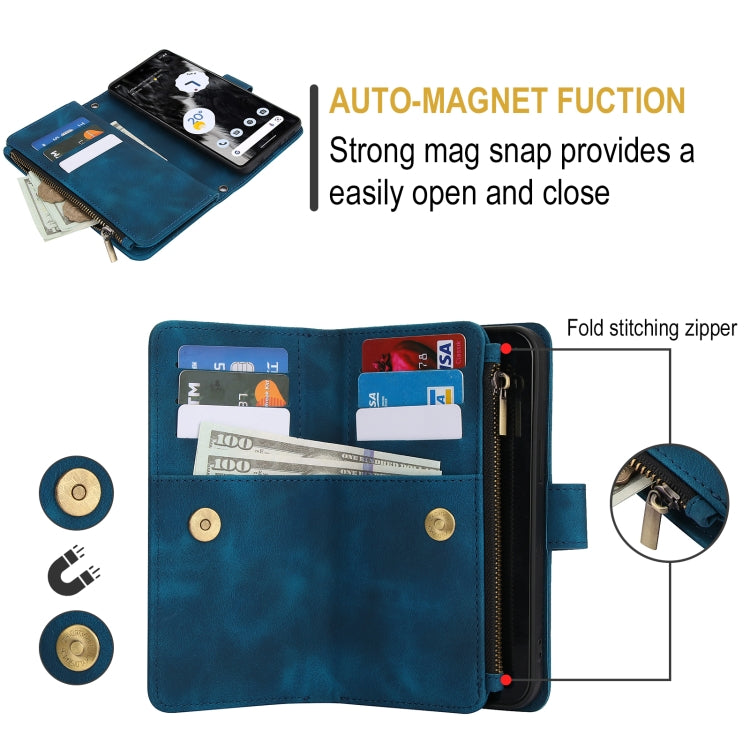 For Google Pixel 7 Dream 9-Card Zipper Wallet RFID Leather Phone Case with Lanyard