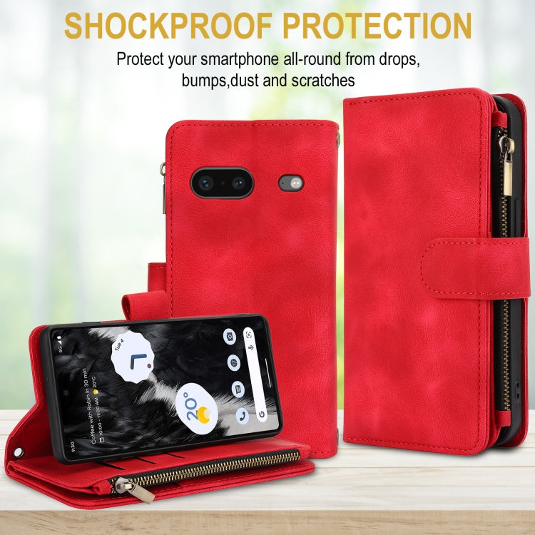 For Google Pixel 7 Dream 9-Card Zipper Wallet RFID Leather Phone Case with Lanyard