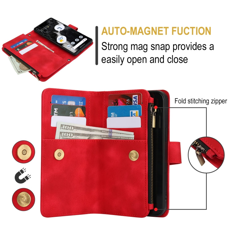 For Google Pixel 7 Dream 9-Card Zipper Wallet RFID Leather Phone Case with Lanyard
