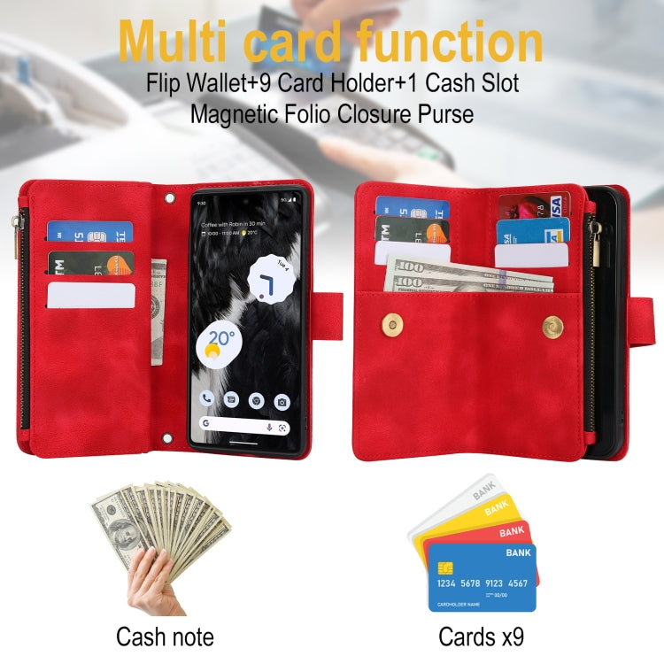For Google Pixel 7 Dream 9-Card Zipper Wallet RFID Leather Phone Case with Lanyard